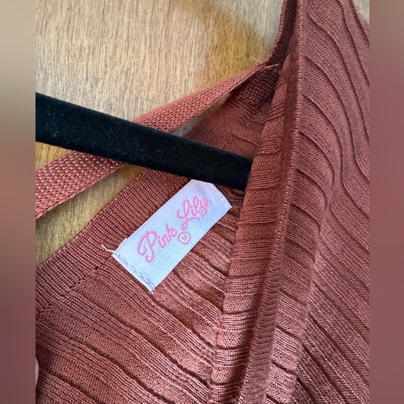 Pink Lily Burnt Orange Sweater Wrap midi Dress size medium - Picture 5 of 7